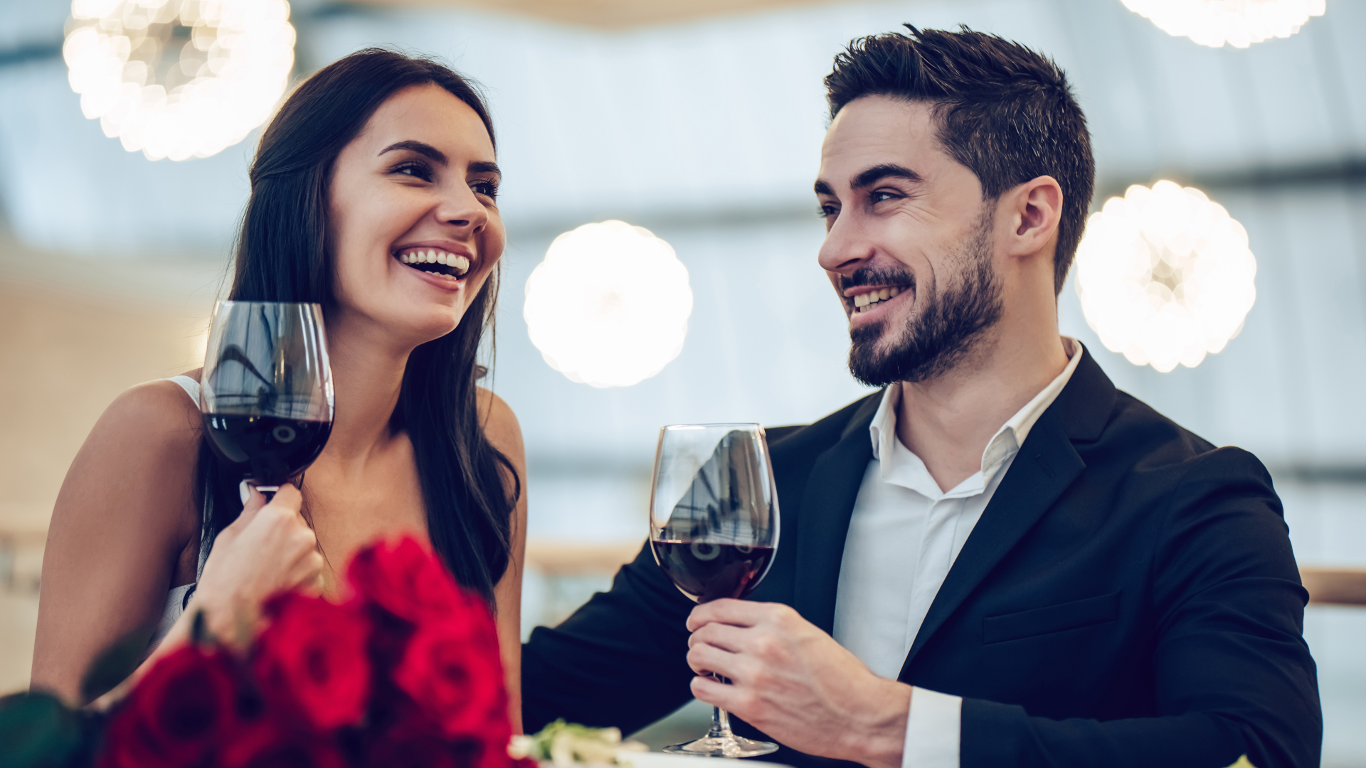 Couple having a low calorie valentine's day meal